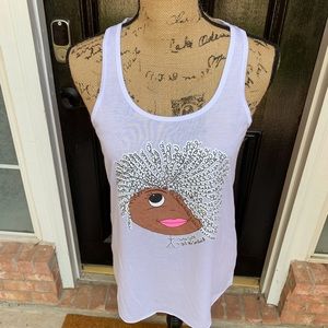 White racerback womens Curlie Gurlie Tee.